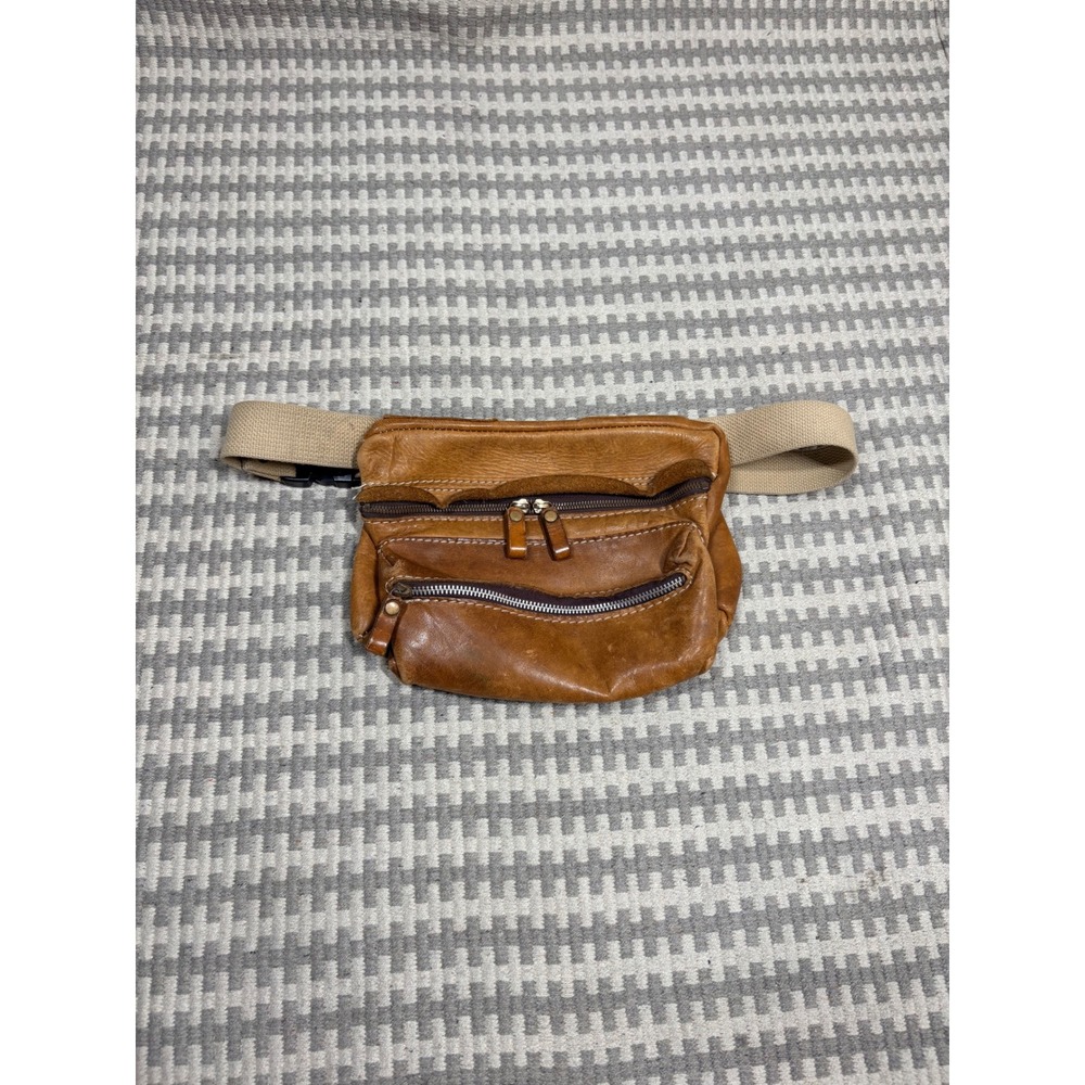 Vintage Handmade Leather Waist Bag Unisex Cognac Brown Multi Pocket Fanny Pack